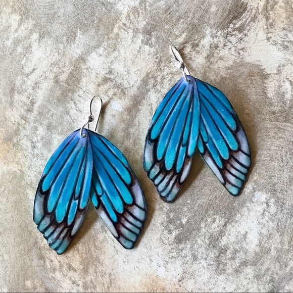 BLUE BUTTERFLIES custom painted earrings - Picture 2 of 2